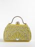 Mini Neon Yellow Rhinestone Decor Chain Box Bag