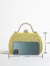 Mini Neon Yellow Rhinestone Decor Chain Box Bag