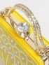 Mini Neon Yellow Rhinestone Decor Chain Box Bag