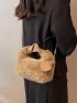 Ruched Detail Fluffy Hobo Bag With Bag Charm