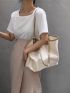 Contrast Binding Shoulder Tote Bag