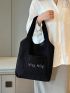 Letter Embroidered Fuzzy Shoulder Tote Bag