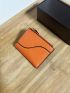 Letter Embossed Contrast Piping Small Wallet
