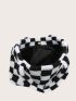 Checkerboard Pattern Fuzzy Shoulder Tote Bag