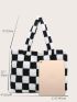 Checkerboard Pattern Fuzzy Shoulder Tote Bag