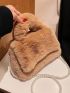 Faux Pearl Beaded Flap Fuzzy Satchel Bag