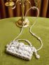 Mini Faux Pearl Beaded Square Bag With Inner Pouch