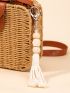 Wooden Beads Keychain Pendant Car Bag Wooden Pendant Style Woven Tassel Jewelry Wooden Bead Decor Tassel Design Bag Charm