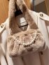 Faux Pearl Beaded Fuzzy Ruched Bag