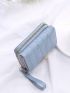 Stitch Detail Faux Pearl Decor Fold Over Small Wallet
