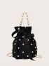 Mini Faux Pearl & Rhinestone Decor Bucket Bag
