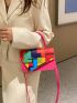 Neon Pink Geometric Pattern Colorblock Flap Square Bag