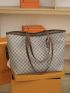 Geometric Pattern Contrast Binding Shoulder Tote Bag, Large Capacity Tote Bag For Work And Travel
