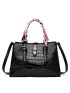 Crocodile Embossed Twilly Scarf Decor Tote Bag Set With Purse