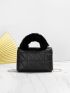 Twist Lock Fuzzy Handle Quilted Flap Chain Square Bag