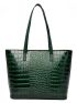 4pcs Crocodile Embossed Twilly Scarf Decor Shoulder Tote Bag Set, Best Work Bag For Women