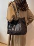 Letter Patch Detail Shoulder Tote Bag