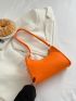 Neon Orange Crocodile Embossed Baguette Bag