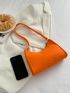 Neon Orange Crocodile Embossed Baguette Bag