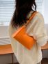 Neon Orange Crocodile Embossed Baguette Bag