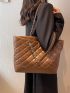 Quilted Detail Chain Shoulder Tote Bag