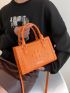 Neon Orange Crocodile Embossed Square Bag