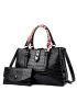 Crocodile Embossed Twilly Scarf Decor Tote Bag Set With Purse