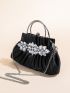 Rhinestone Decor Chain Ruched Bag