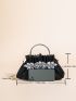 Rhinestone Decor Chain Ruched Bag