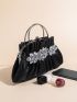 Rhinestone Decor Chain Ruched Bag