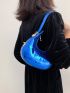 Mini Neon Blue Crocodile Embossed Hobo Bag