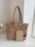 Quilted Patch Detail Shoulder Tote Bag With Purse