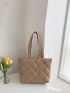 Quilted Patch Detail Shoulder Tote Bag With Purse