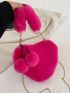 Pom Pom Decor Heart Design Fluffy Shoulder Bag