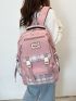 Plaid Print Release Buckle Decor Waterproof Functional Backpack