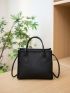 Mini Metal Letter Decor Square Bag Litchi Embossed Handbag, Women's Fashion Letter Detail Purse Zipper Artificial Leather Bag