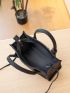 Mini Metal Letter Decor Square Bag Litchi Embossed Handbag, Women's Fashion Letter Detail Purse Zipper Artificial Leather Bag