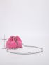 Mini Faux Pearl Decor Chain Corduroy Bucket Bag