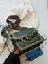 Mini Chain & Circle Decor Stitch Detail Flap Square Bag, Chain Decor Square Crossbody Bag, Small Stitch Detail Flap Purse, Women's Artificial Leather Shoulder Bag