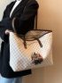 Christmas Tree & Geometric Pattern Contrast Binding Shoulder Tote Bag