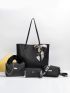 4pcs Metal & Twilly Scarf Decor Shoulder Tote Bag Set, Best Work Bag For Women