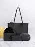 4pcs Metal & Twilly Scarf Decor Shoulder Tote Bag Set, Best Work Bag For Women