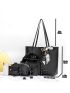 4pcs Metal & Twilly Scarf Decor Shoulder Tote Bag Set, Best Work Bag For Women