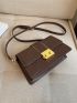 Crocodile Embossed Push Lock Flap Square Bag