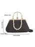 Small Satchel Bag Braided Pattern Faux Pearl Decor