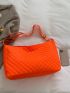 Neon Orange Quilted Hobo Bag