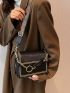 Mini Embroidered Detail Chain Decor Flap Square Bag