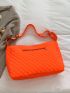 Neon Orange Quilted Hobo Bag