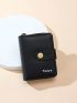 Litchi Embossed Letter Embroidered Small Wallet