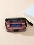 Litchi Embossed Letter Embroidered Small Wallet